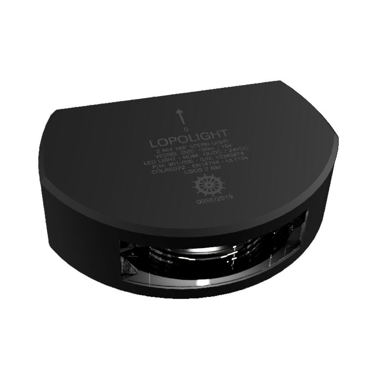 2nm 135° White, stern, black anodized w/6m cable 2nm 135° White, stern, black anodized w/6m cable